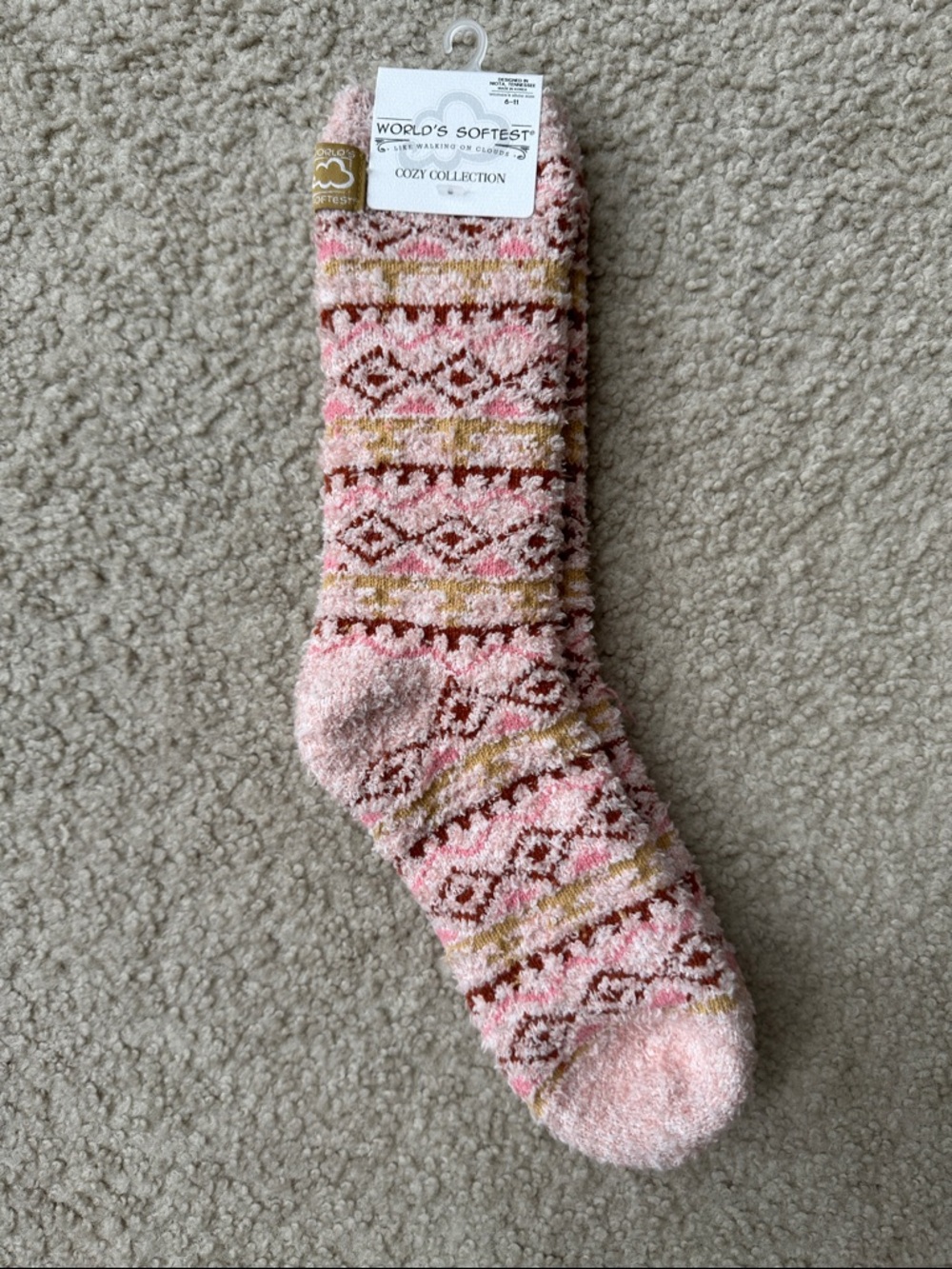World's Softest Cozy Collection Pink Patterned Fuzzy Sock